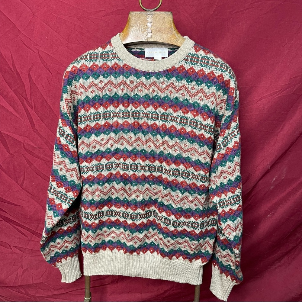 Men’s Chapel Hill Vintage Wool Blend Fair Isle Pullover Knit Sweater Size Large